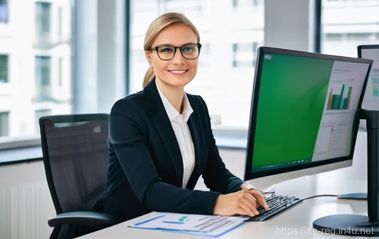 규제 업무에 필요한 엑셀 활용법 - **Prompt:** A mid-career German female compliance officer, dressed in smart business attire, sits co...