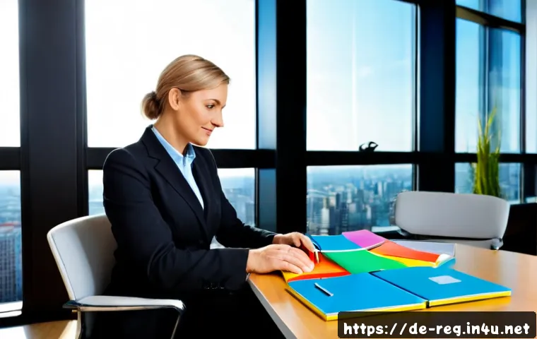 규제요원의 커리어 패스 설계 - Photorealistic career planning scene for a German regulatory compliance officer, confident middle-ag...