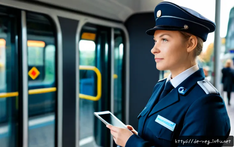 Home 17 규제요원으로서의 자부심과 역할 - Photorealistic German regulatory officer in a neat dark-blue municipal uniform with a blank badge, s...